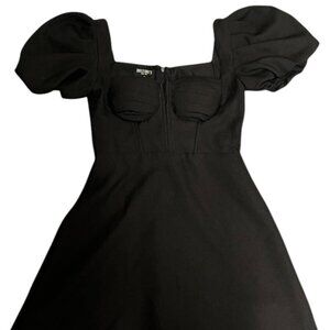 Black Puff Sleeve Fit And Flare Mini Dress Women’s Dress